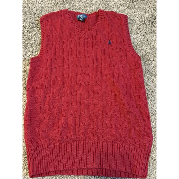 Polo Ralph Lauren  Boy’s Red Cable Knit Sweater Vest Size 14-16 Large - Picture 1 of 6